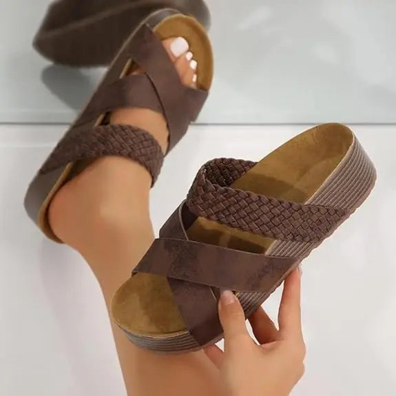 Arch Support Cross Strap Platform Sandals