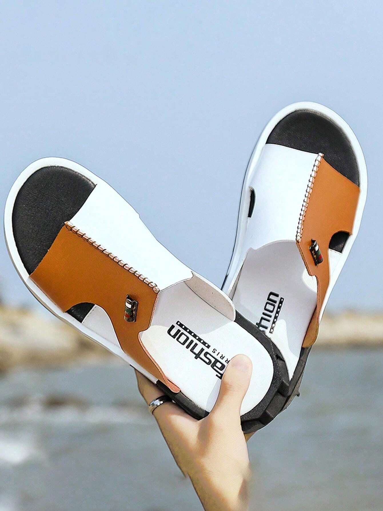 Men's Casual Two-tone Beach Walking Open-toe Slippers