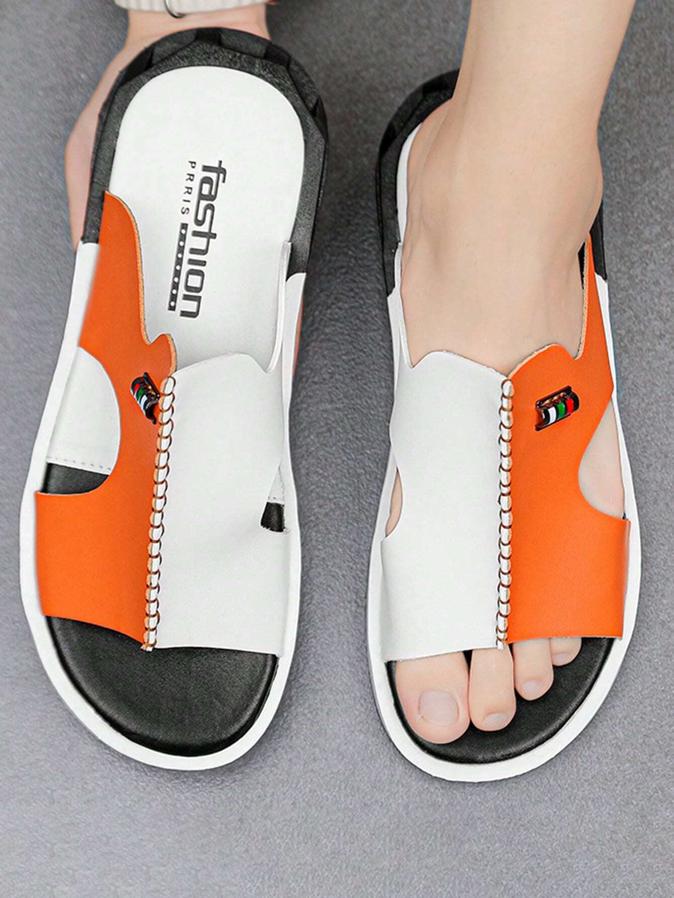 Men's Casual Two-tone Beach Walking Open-toe Slippers