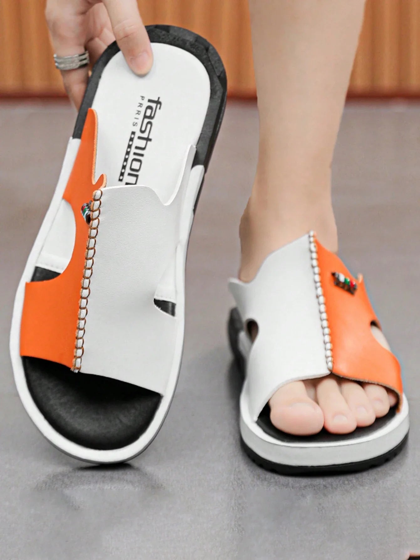 Men's Casual Two-tone Beach Walking Open-toe Slippers