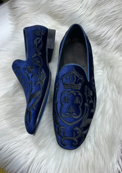 Men's Classic Handmade Debossed Velour Slip On loafers