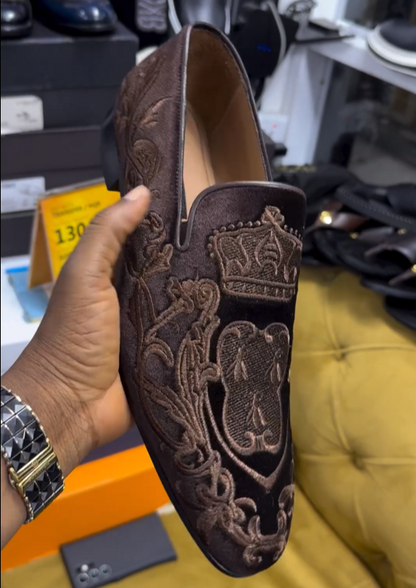 Men's Classic Handmade Debossed Velour Slip On loafers