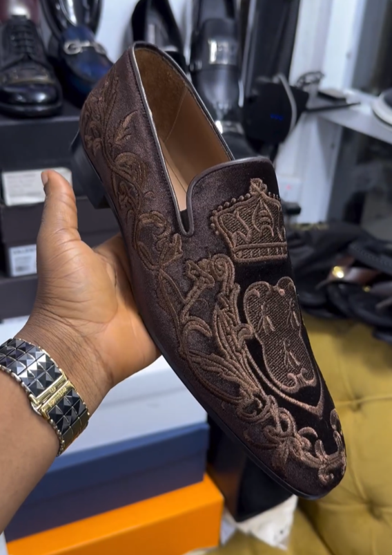 Men's Classic Handmade Debossed Velour Slip On loafers