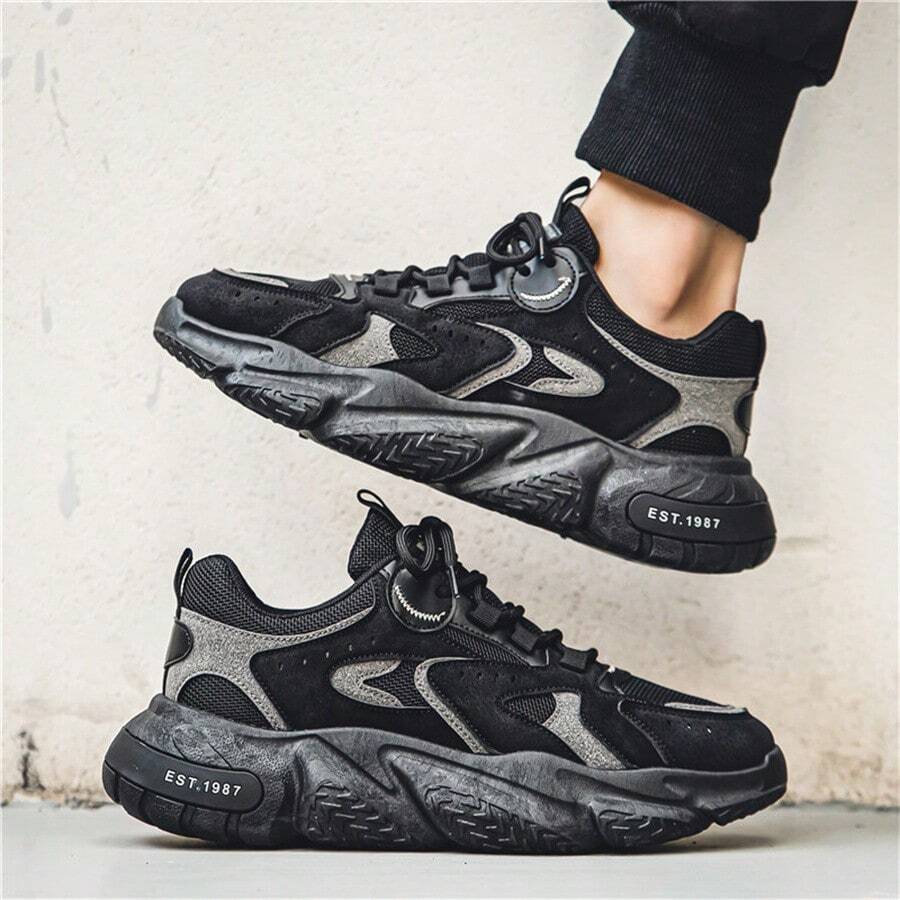 Men's Fashionable Patchwork Sporty Chunky Lace Up Low Top Sneakers