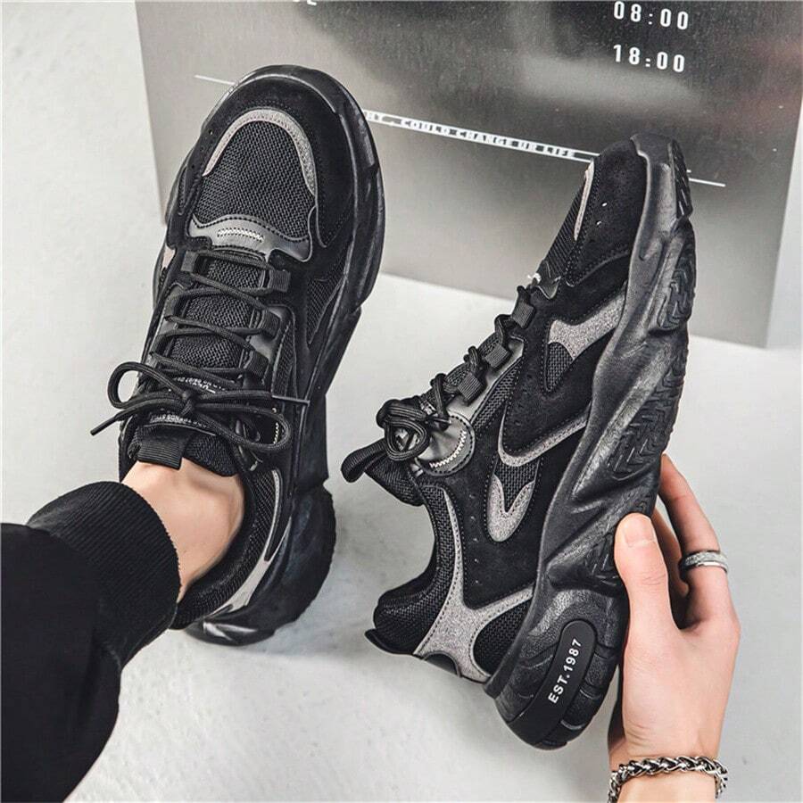 Men's Fashionable Patchwork Sporty Chunky Lace Up Low Top Sneakers