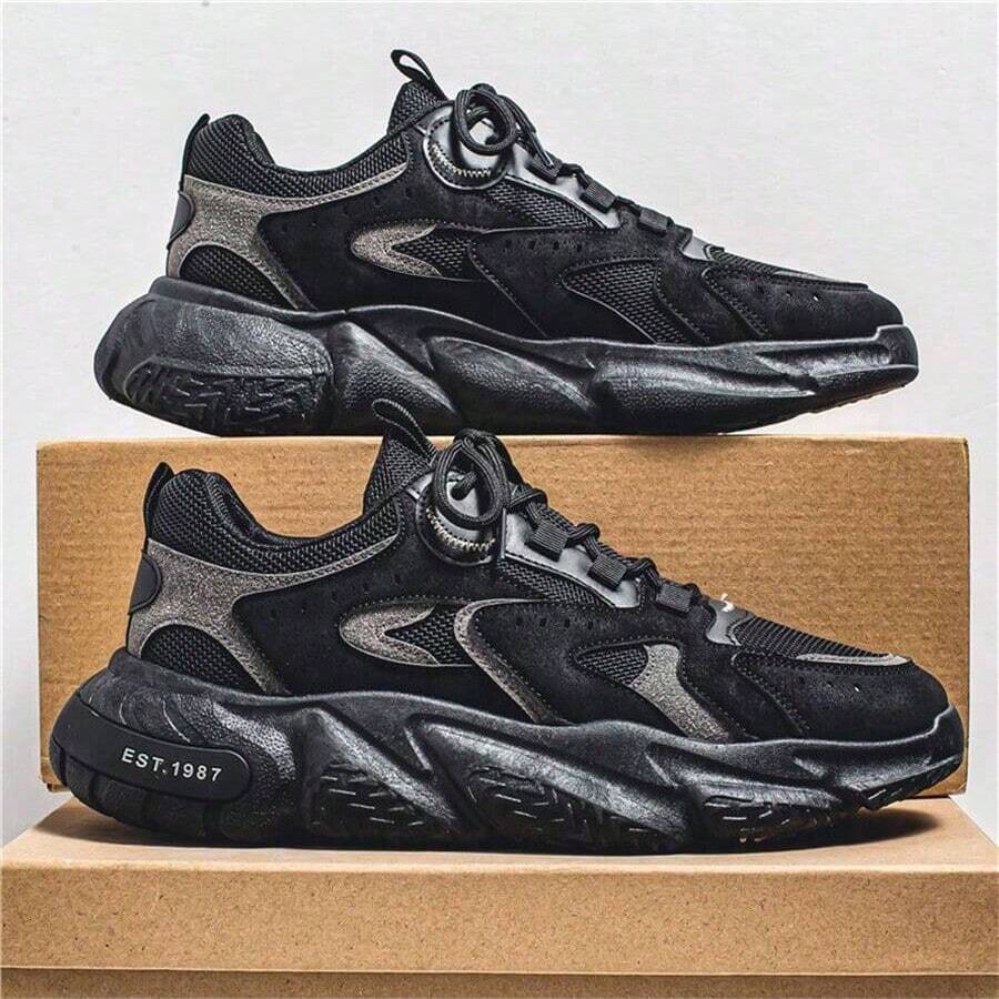 Men's Fashionable Patchwork Sporty Chunky Lace Up Low Top Sneakers