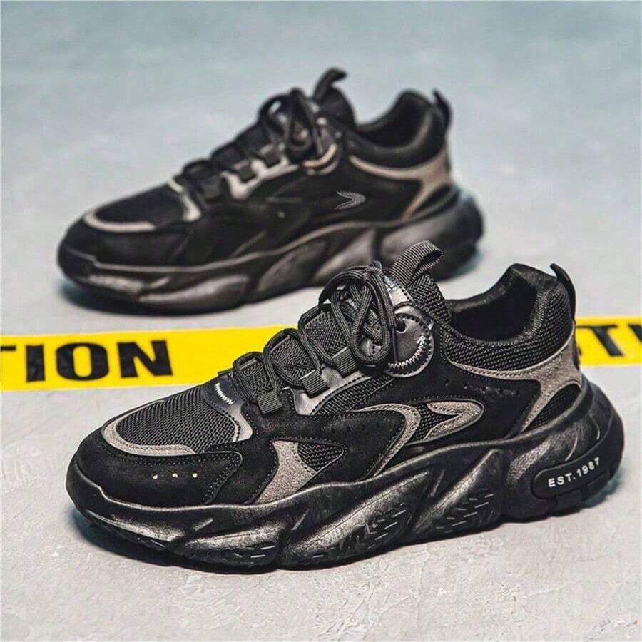 Men's Fashionable Patchwork Sporty Chunky Lace Up Low Top Sneakers