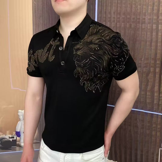 Lion Roar Men's Casual Lapel All-match Polo Shirt
