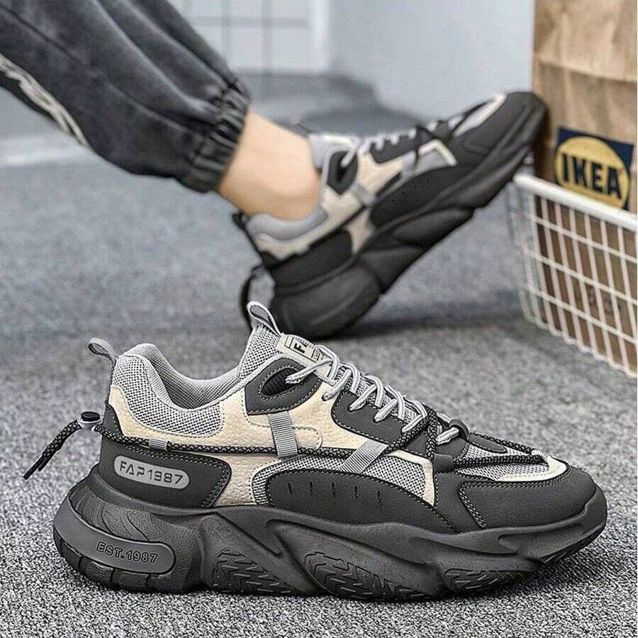 Men's Fashionable Patchwork Sporty Chunky Lace Up Low Top Sneakers