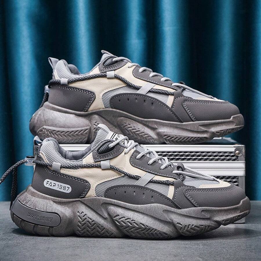 Men's Fashionable Patchwork Sporty Chunky Lace Up Low Top Sneakers