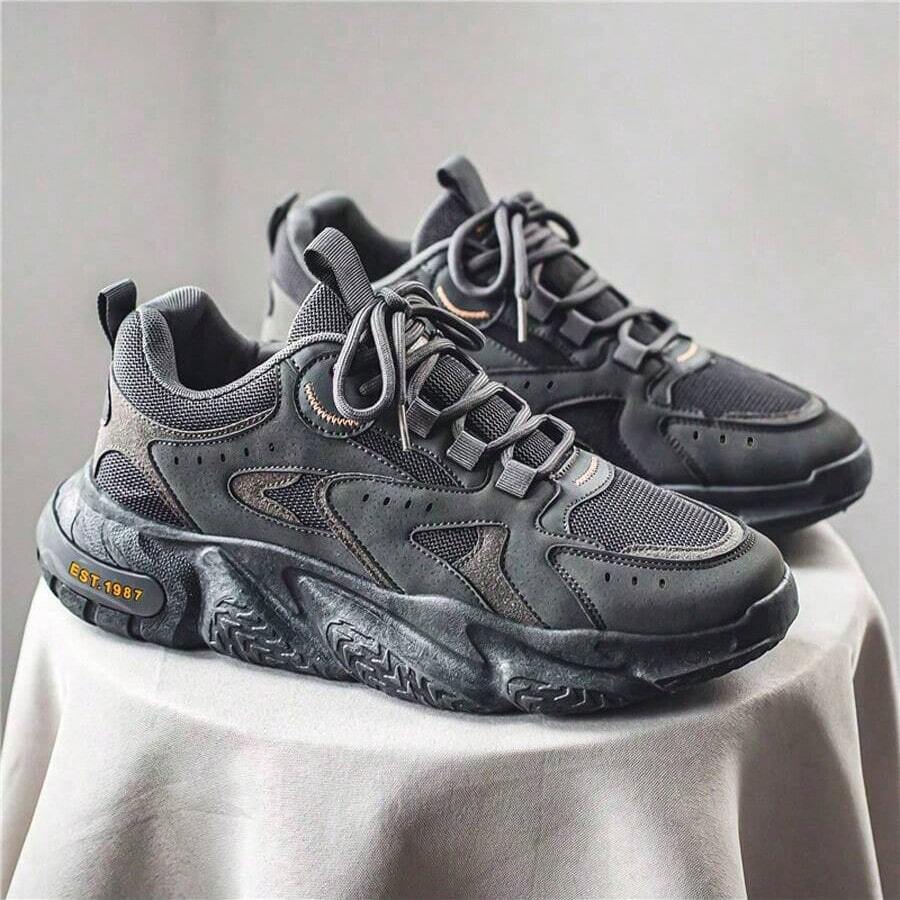 Men's Fashionable Patchwork Sporty Chunky Lace Up Low Top Sneakers