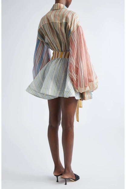 Rebellion Asymmetric Stripe Long Sleeve Shirtdress
