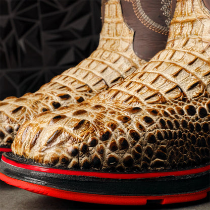 Men's Square-toe Crocodile Embroidered Boots