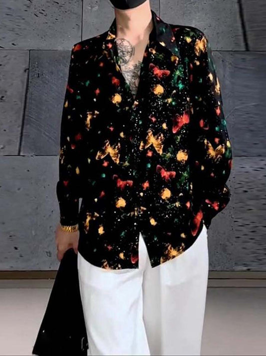 Men's Printed Hot Drilling Loose Fashion Shirt