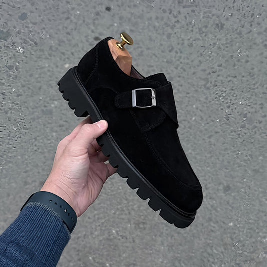 Men's Buckle Thick Heel Shoes