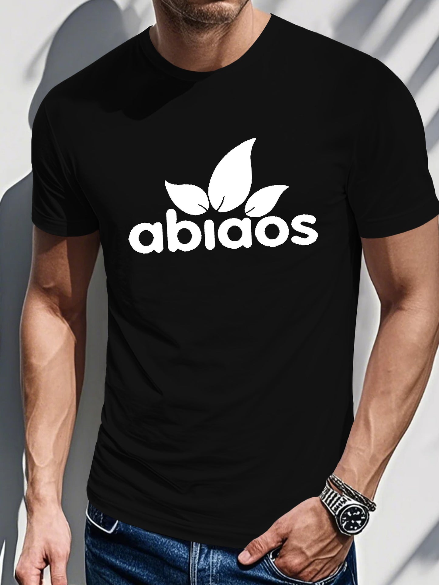 Men's Summer Casual Sports T-shirt - "Abiaos" Print Crew Neck T-Shirt