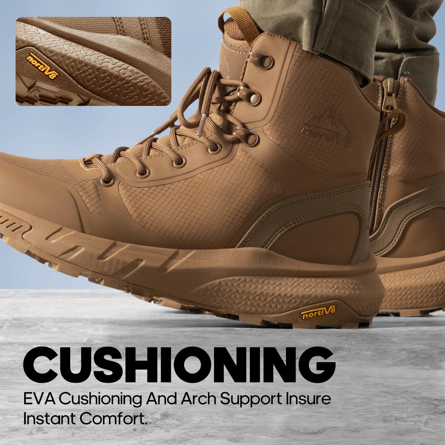 Men's Tactical Boots Lightweight Comfortable All-Day Work Boots with Side Zipper