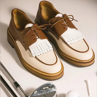 Stylish colorblock genuine leather lace-up dress shoes