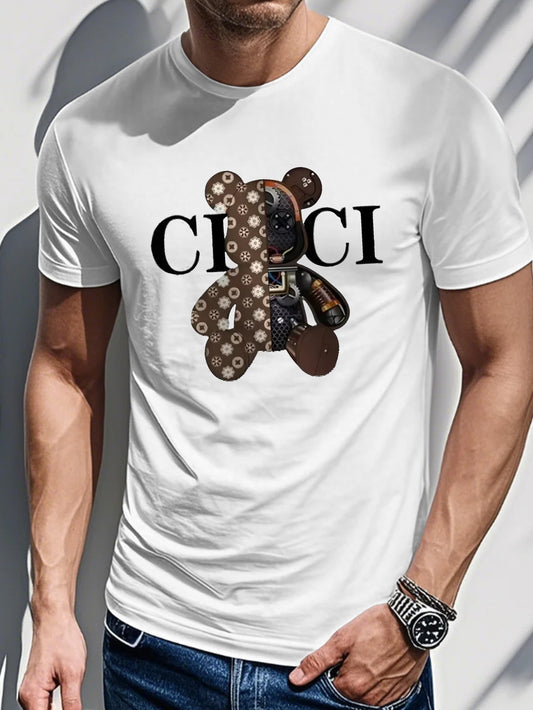Men's Casual Drop Shoulder T-Shirt with Bold CHI CI Graphic Print