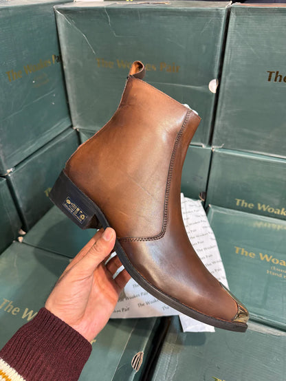 Handmade Pointed Brass Toe Cuban Heel Chelsea
