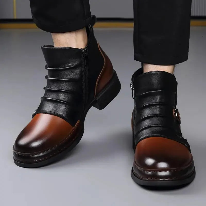 Men's Retro Ankle Boots Fashion Casual Zipper Platform Comfortable Shoes