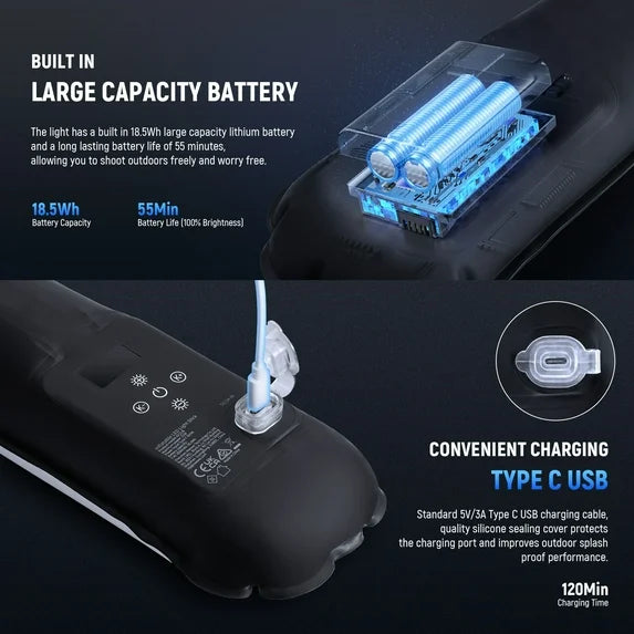 GC21B 21W LED Fill Light - Bi-Color 2700-6500K, 12 Effects, 2500mAh for Studio/Video