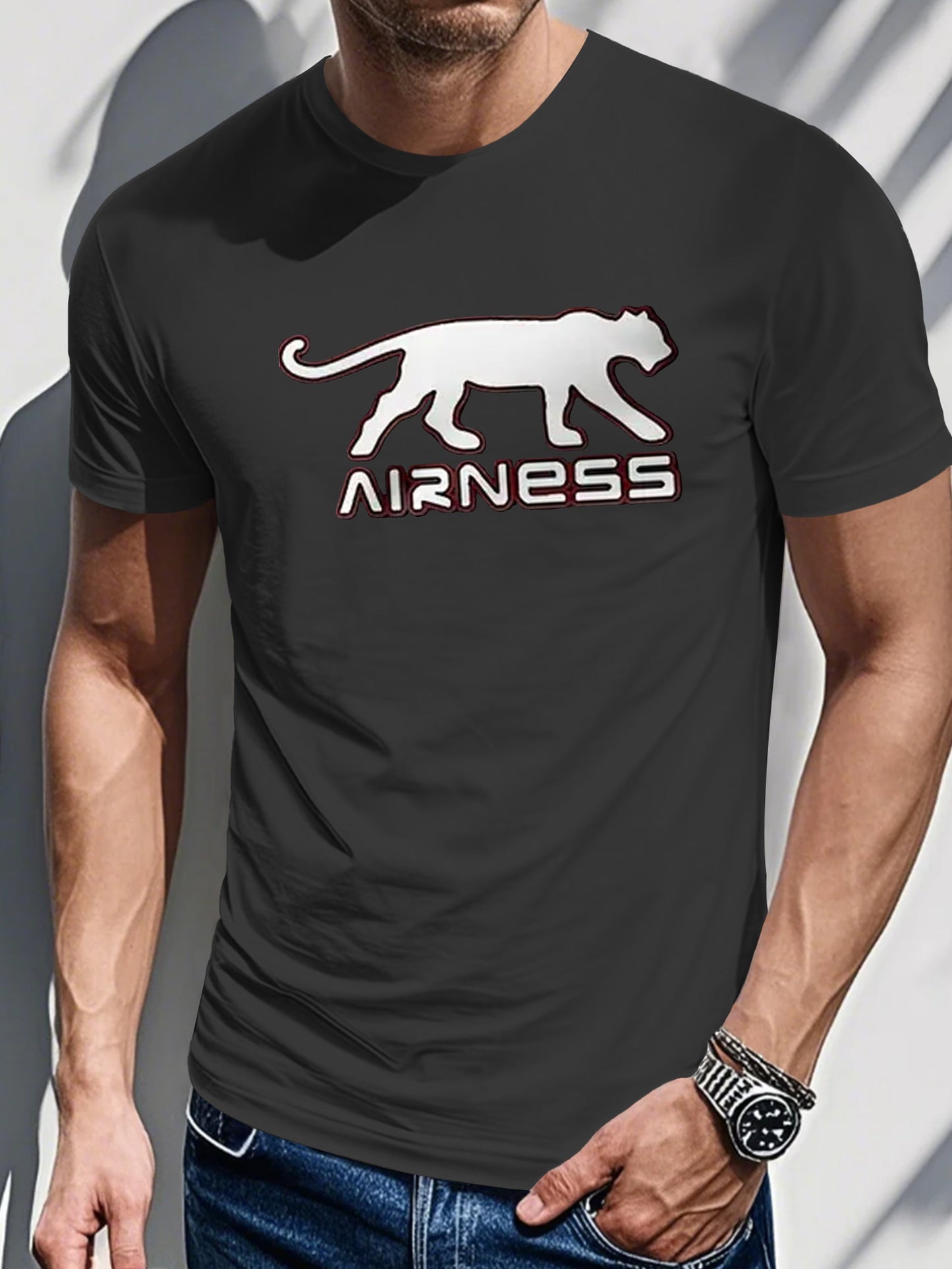 Men's Printed T-Shirt - Cheetah Print, AIRNESS Wording