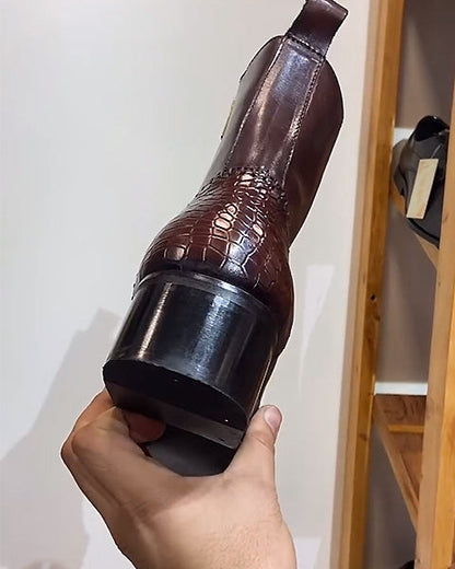 Men's Crocodile-Embossed Leather Ankle Boots