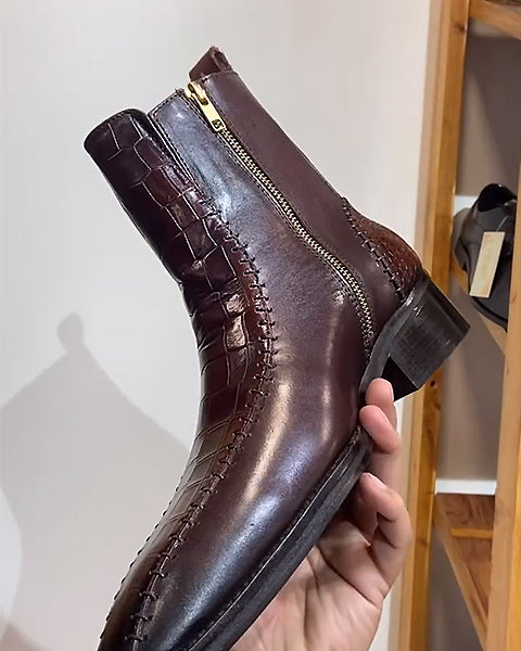 Men's Crocodile-Embossed Leather Ankle Boots