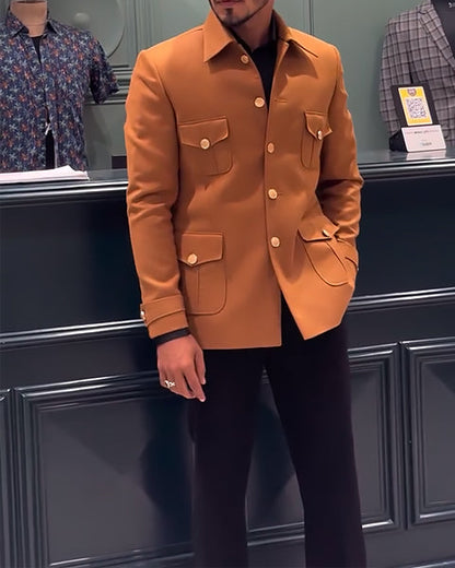 Men's Elegant Button-Up Blazer With Pocket Details