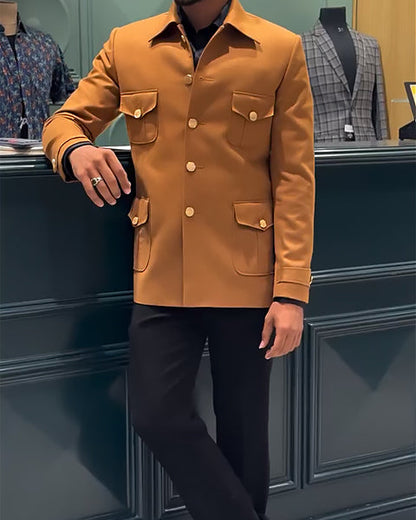 Men's Elegant Button-Up Blazer With Pocket Details