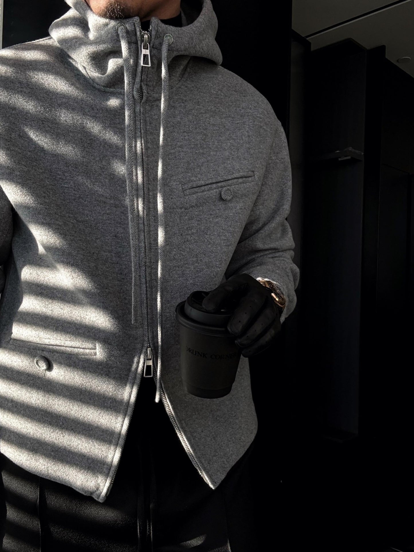 Hooded Drawstring Zip-Up Jacket