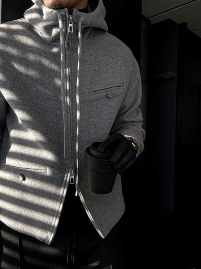 Hooded Drawstring Zip-Up Jacket