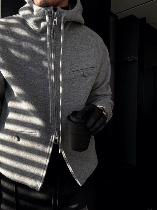 Hooded Drawstring Zip-Up Jacket