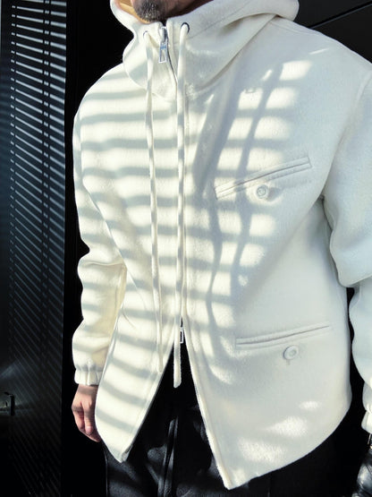Hooded Drawstring Zip-Up Jacket
