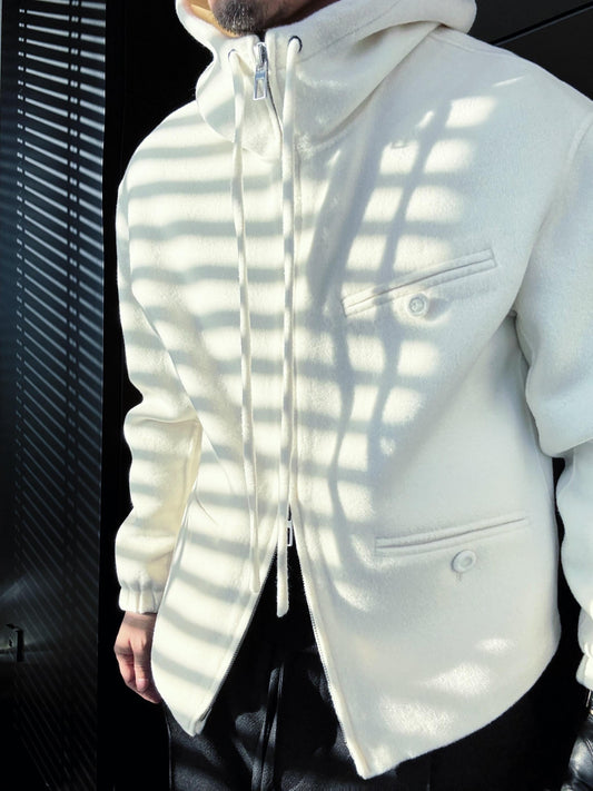 Hooded Drawstring Zip-Up Jacket