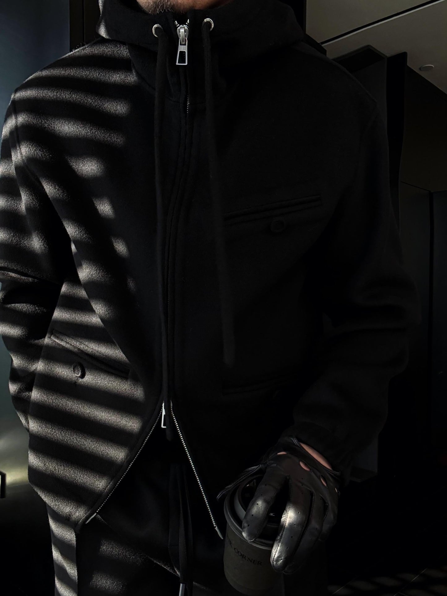 Hooded Drawstring Zip-Up Jacket