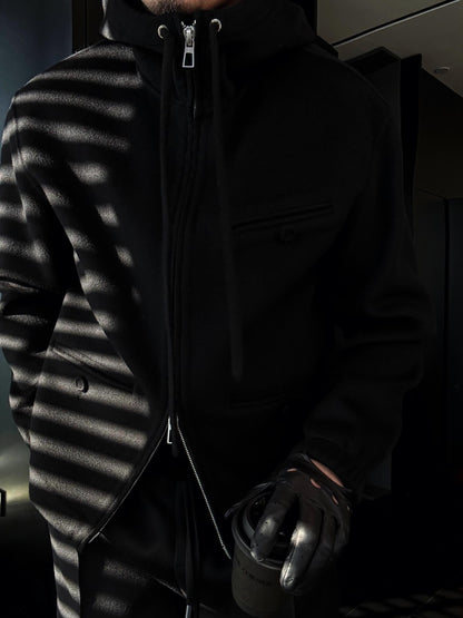 Hooded Drawstring Zip-Up Jacket