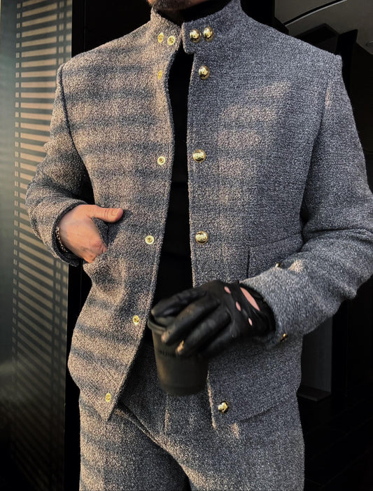 Men's Stand Collar Gold Button Jacket