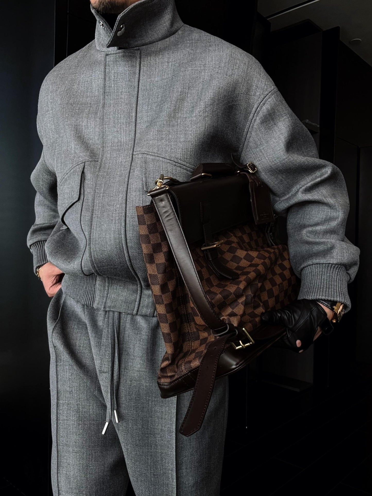 Slightly Wide Stand Collar Zipper Jacket With Silver Buttons