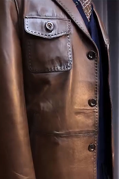 Classic Brown Leather Blazer with Stylish Detailing