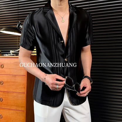 Suit Style Ice Silk Short-Sleeved Shirt