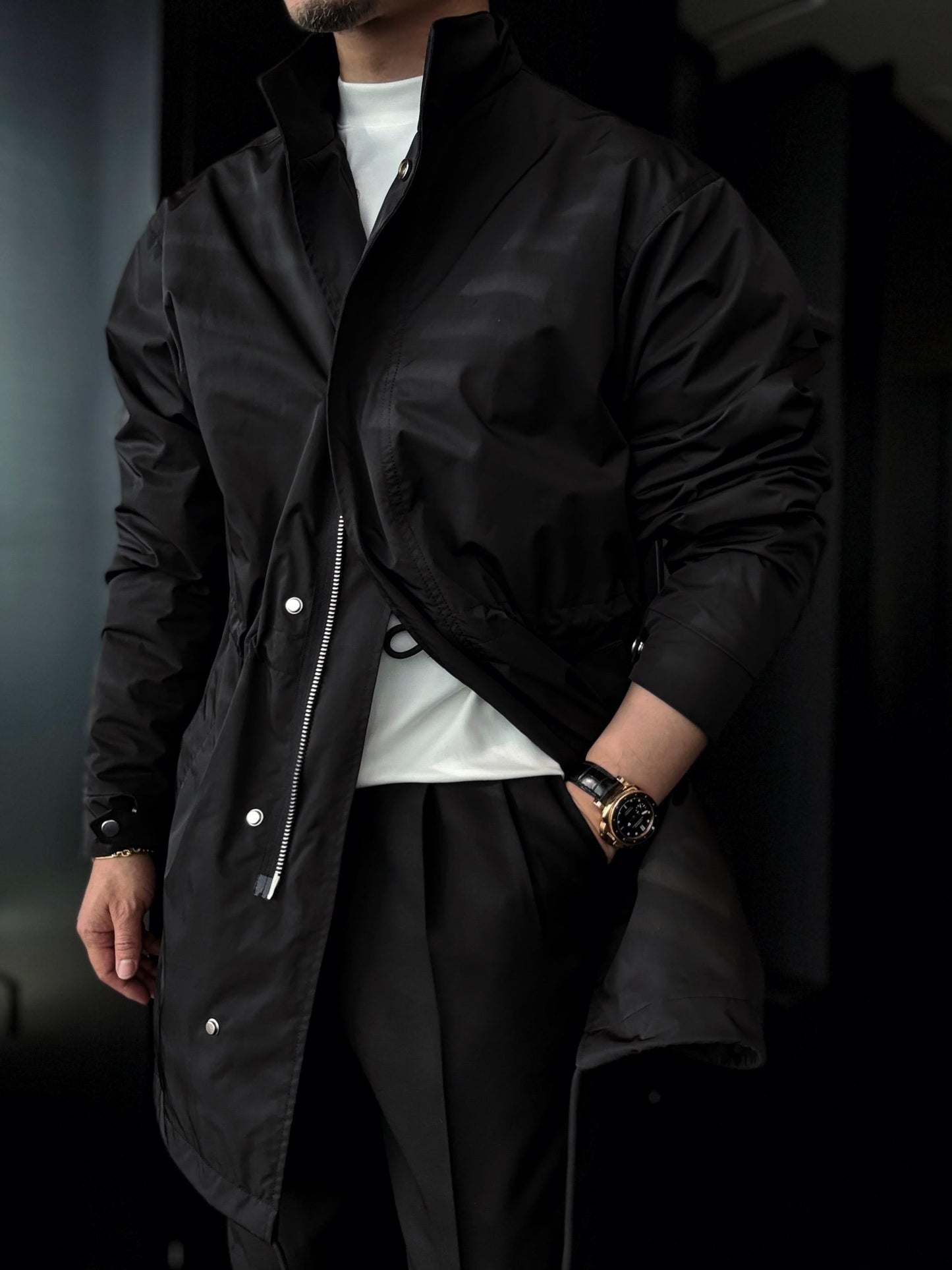 Drawstring Windbreaker With Stand Collar