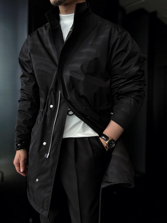 Drawstring Windbreaker With Stand Collar
