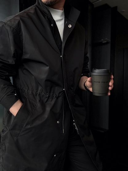Drawstring Windbreaker With Stand Collar