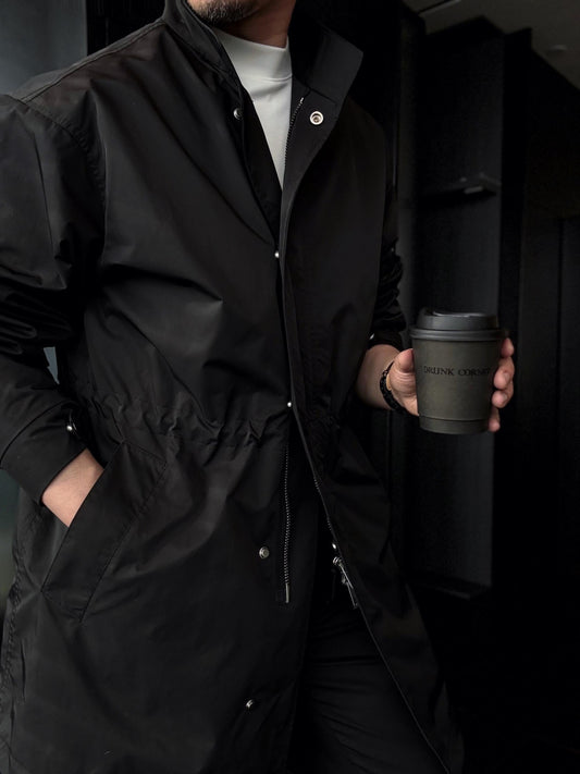 Drawstring Windbreaker With Stand Collar
