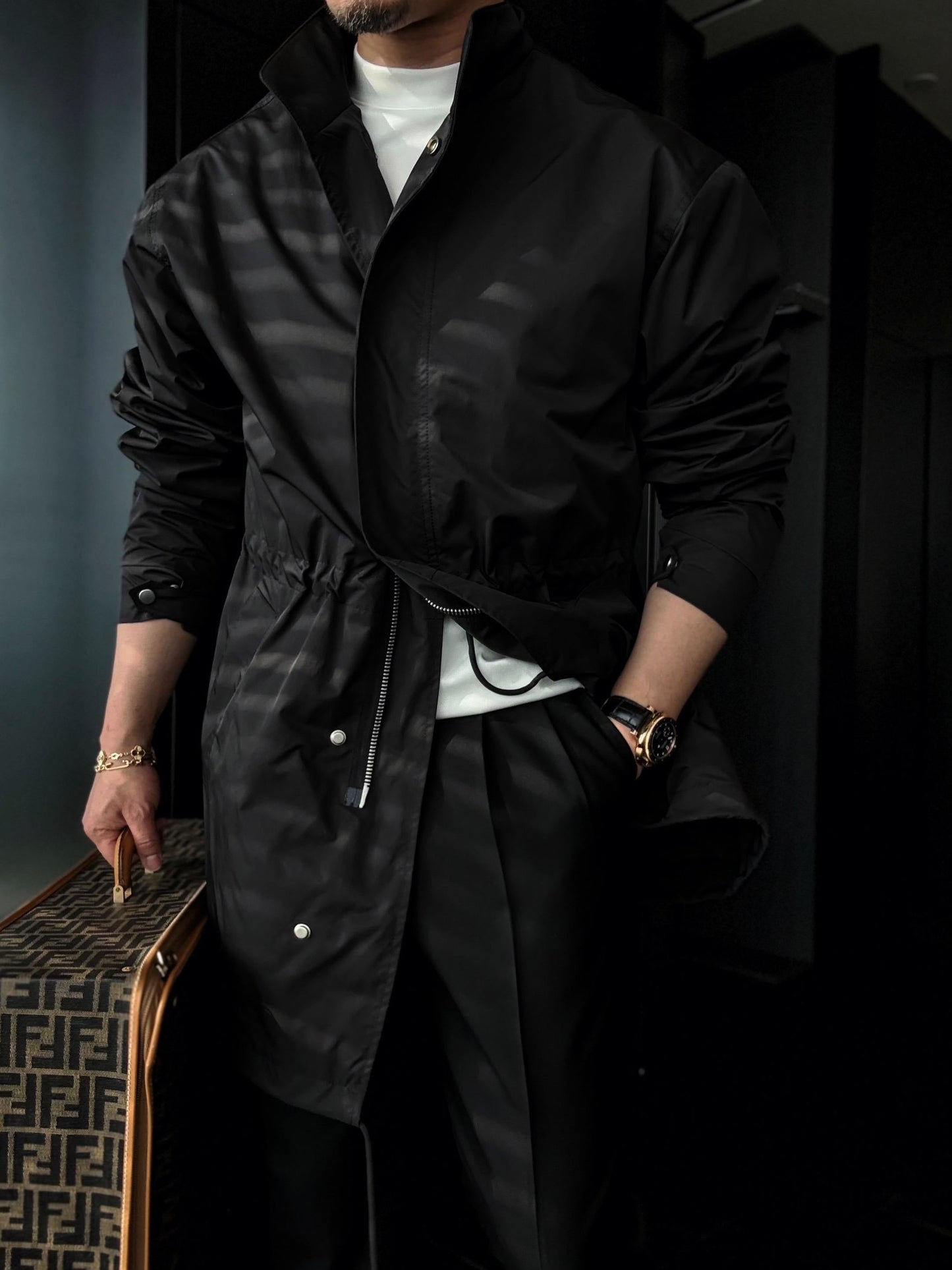 Drawstring Windbreaker With Stand Collar