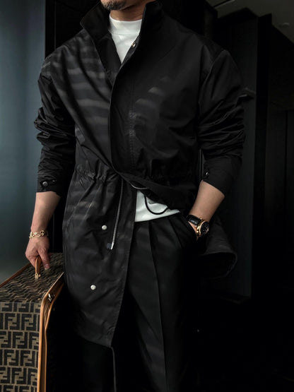 Drawstring Windbreaker With Stand Collar