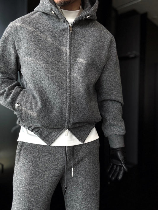 Grey Hooded Zip-Up Jacket