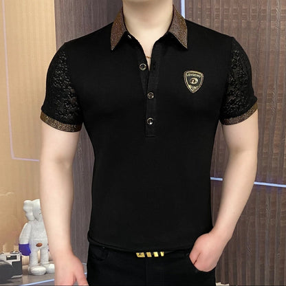 Lace Cotton Sleeve Rhinestone Edge Polo